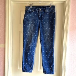 Talbots Anchor Print Jeans Size 8 Flawless Slim Ankle Blue Medium Wash‎ Denim